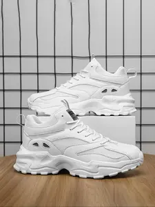 Men's Sporty Lace Up Mid Top Sneakers, 2024 New Style Casual Comfortable Breathable Running Shoes, Trendy All-match Lightweight and Non-slip Sneakers for Daily Wear