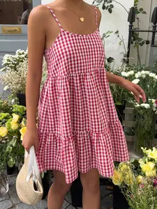 Women's New Summer Plaid Apron Dress, Sleeveless Backless Jumpsuit, Ladies' Summer One-Piece, Fashionable and Comfortable, Womenswear, Casual Wear