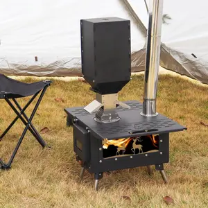 Portable Wood Burning Stove with Stainless Steel Construction Particles Heating Firewood Stove Chimney Pipes Included for Outdoor Heating & Cooking Ice Fishing Hunting