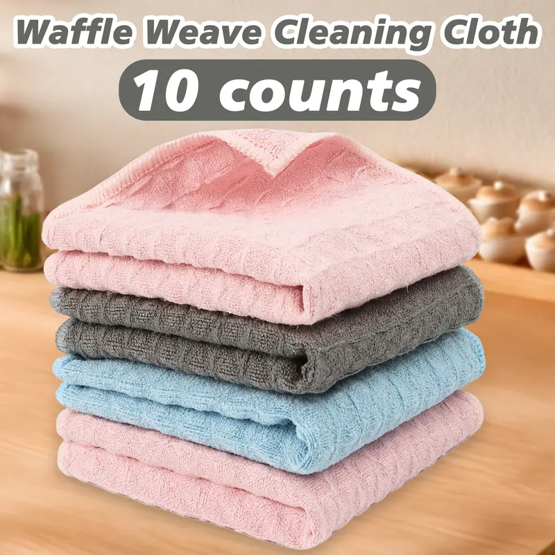 10 Counts Waffle Weave Cleaning Cloths, Upgraded Microfiber Pineapple Lattice Cleaning Cloth, Lint-Free Absorbent Kitchen Dish washing Cloth Random Color Home Towel