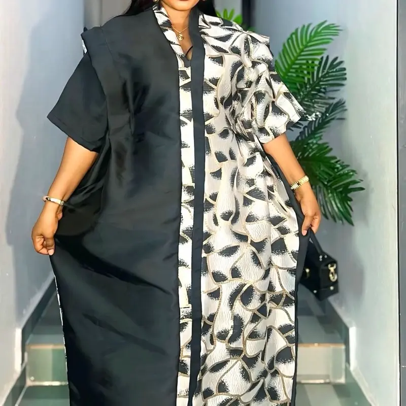 Nigerian Rich Aunty Boubou Black & White Damask Boubou, African Brocade Kaftan, Elegant Design, Perfect for Special Occasions
