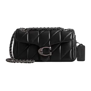 COACH Tabby 20 Quilted Top-Zip Leather Handbag for Women, Small Crossbody Bag in Black