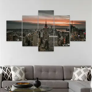 5 Counts Unframed Canvas Poster, NewYorkCitySunsetView, Perfect Living Room Decoration, Modern Art, Wall Art Decoration, High Definition, Waterproof, Decorative Artwork, Artwork, Unframed Art Print, Modern Home Decor