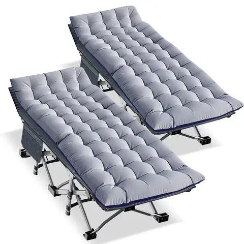 Lilypelle 2-Pack Heavy Duty Foldable Camping Cot with 3.3in Double-Layer Polyester Moisture-Resistant Mattress, 75x28in Space-Saving Portable Outdoor Equipment, 880lb Capacity Adult/Kids Fit Bed with Carry Bag & Small Pocket familyfun