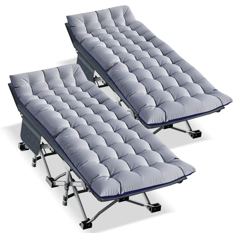 Lilypelle 2-Pack Heavy Duty Foldable Camping Cot with 3.3in Double-Layer Polyester Moisture-Resistant Mattress, 75x28in Space-Saving Portable Outdoor Equipment, 880lb Capacity Adult/Kids Fit Bed with Carry Bag & Small Pocket familyfun