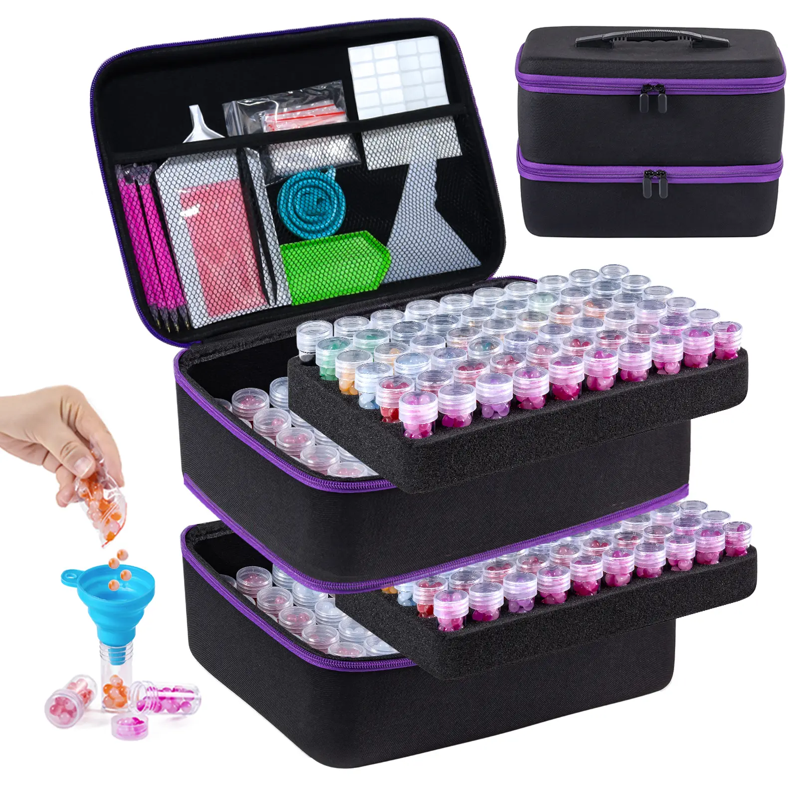 LEIYULY 30/60/120/180/240 Slots Diamond Art Storage Container with Diamond Art Accessories and Tools, Portable Bead Storage Boxes for Diamond Painting Kits, DIY Mosaic Art Kits