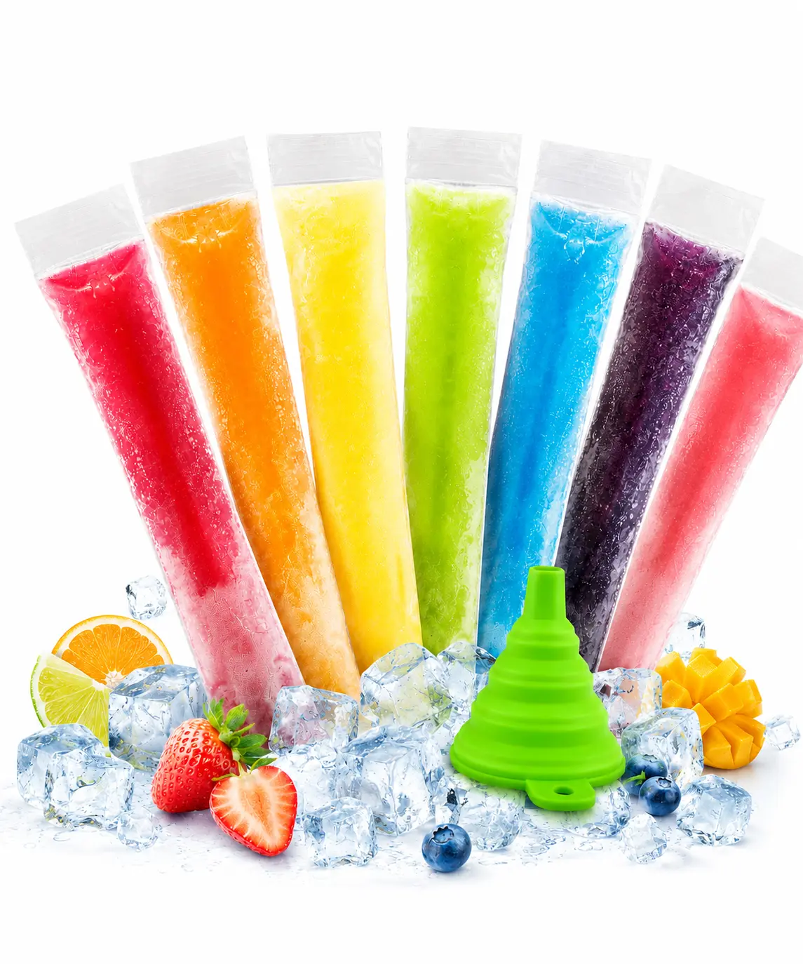 Disposable Ice Popsicle Mold Bags| BPA Free Freezer Tubes With Zip Seals | For Healthy Snacks, Yogurt Sticks, Juice & Fruit Smoothies, Ice Candy Pops Food-grade material Packs of 50 and 100| Comes With A Funnel (9x2")