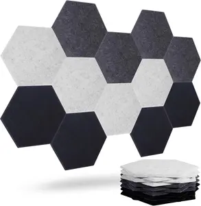 Acoustic Panels,  12-Pack Soundproof Wall Panels, High Density Acoustic Panels Sound Absorbing with Self-Adhesive, Sound Proof Panels (01-Black/Gray/, Large Hexagon)