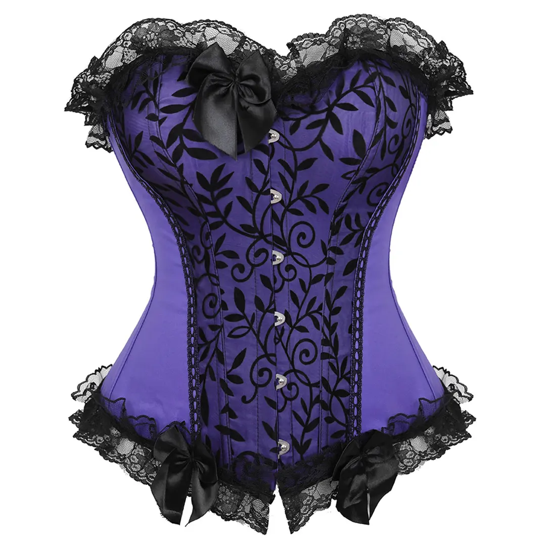 Women's Boned Brocade Corset Bustier Top - Cropped Halter Neck, Floral Lace-Up, Plus Size, Casual Wedding Witch Costumes (Green, Blue, Black, Purple, Red), Princess, Urban Outfitters