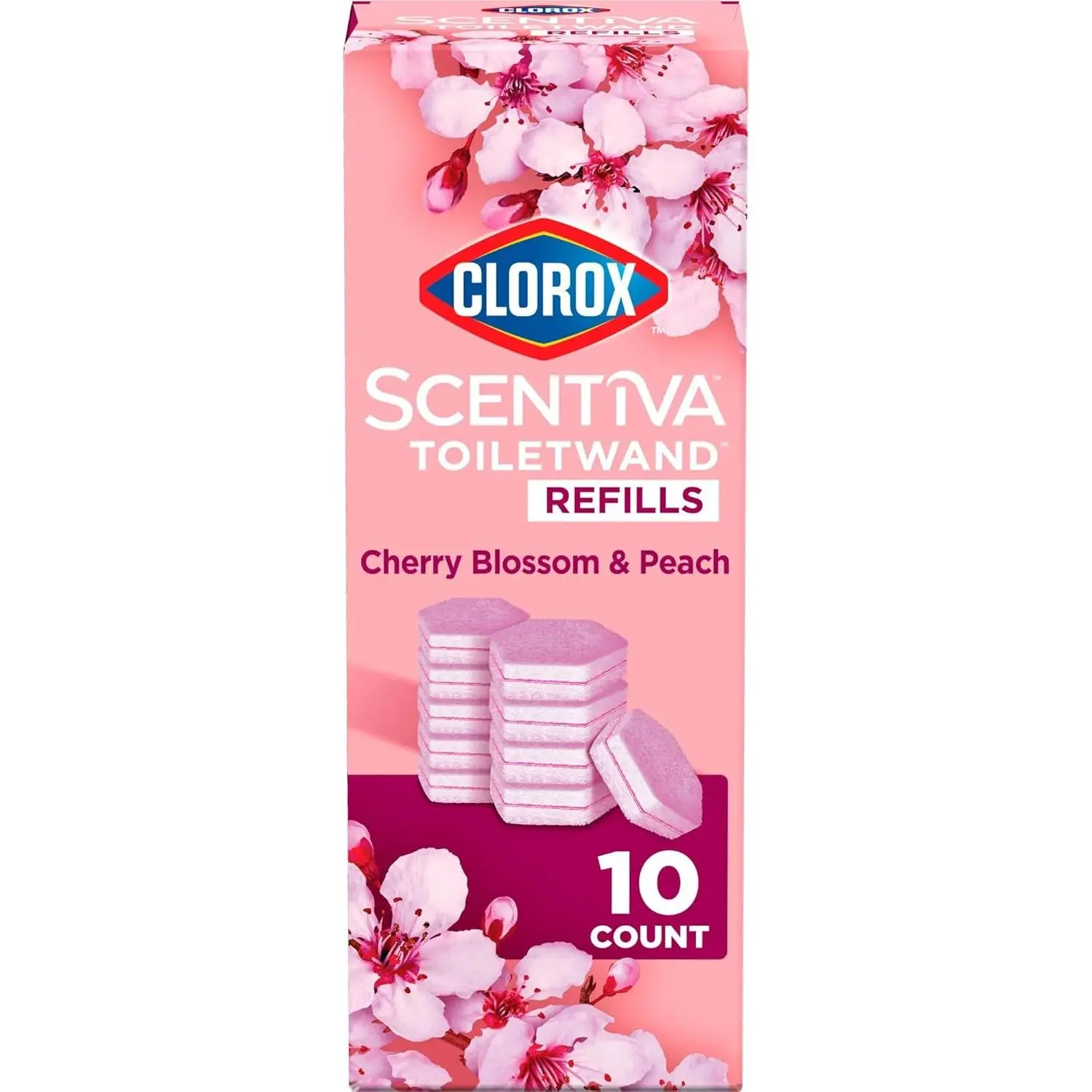Clorox Scentiva ToiletWand Refill Heads, Cherry Blossom & Peach Scent, Disposable Toilet Cleaning Refills, 10 Count