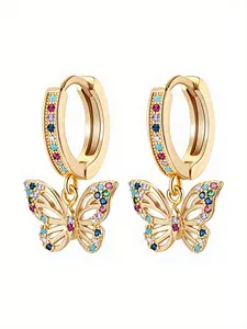 Delicate Butterfly Earrings for Women, Artificial Zircon Earrings, Hoop Dangle Earrings Stackable Design, Fashionable Earrings, Ideal Birthday or Anniversary Gift, Perfect for Everyday Wear Jewelry, Dainty Fashion Jewelry