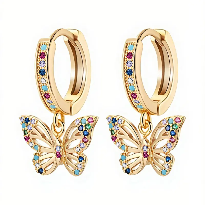 Delicate Butterfly Earrings for Women, Artificial Zircon Earrings, Hoop Dangle Earrings Stackable Design, Fashionable Earrings, Ideal Birthday or Anniversary Gift, Perfect for Everyday Wear Jewelry, Dainty Fashion Jewelry