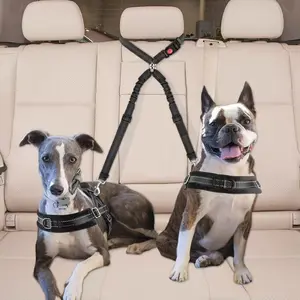 Adjustable Dog Seat Belt for Car - Universal Pet Safety Leash in Blue and Black - Elastic Nylon Vehicle Lead for Small Medium and Large Dogs