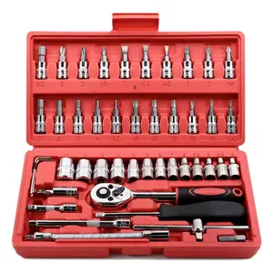 46 Pieces 1/4 inch Drive Socket Ratchet Wrench Set, with Bit Socket Set Metric and Extension Bar for Auto Repairing and Household, with Storage Case
