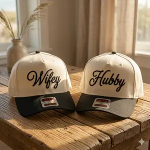 Wifey and Hubby Embroidered Cap, Couple Gift Set Embroidered Hat Summer Trucker Trucker Hat, Baseball Hat, Summer Hat, Funny Trendy Trucker Snapback Hat Summer Cap Wedding Gift, Bachelorette Gift, Bachelor Hat, Wedding Party, Baseball cap