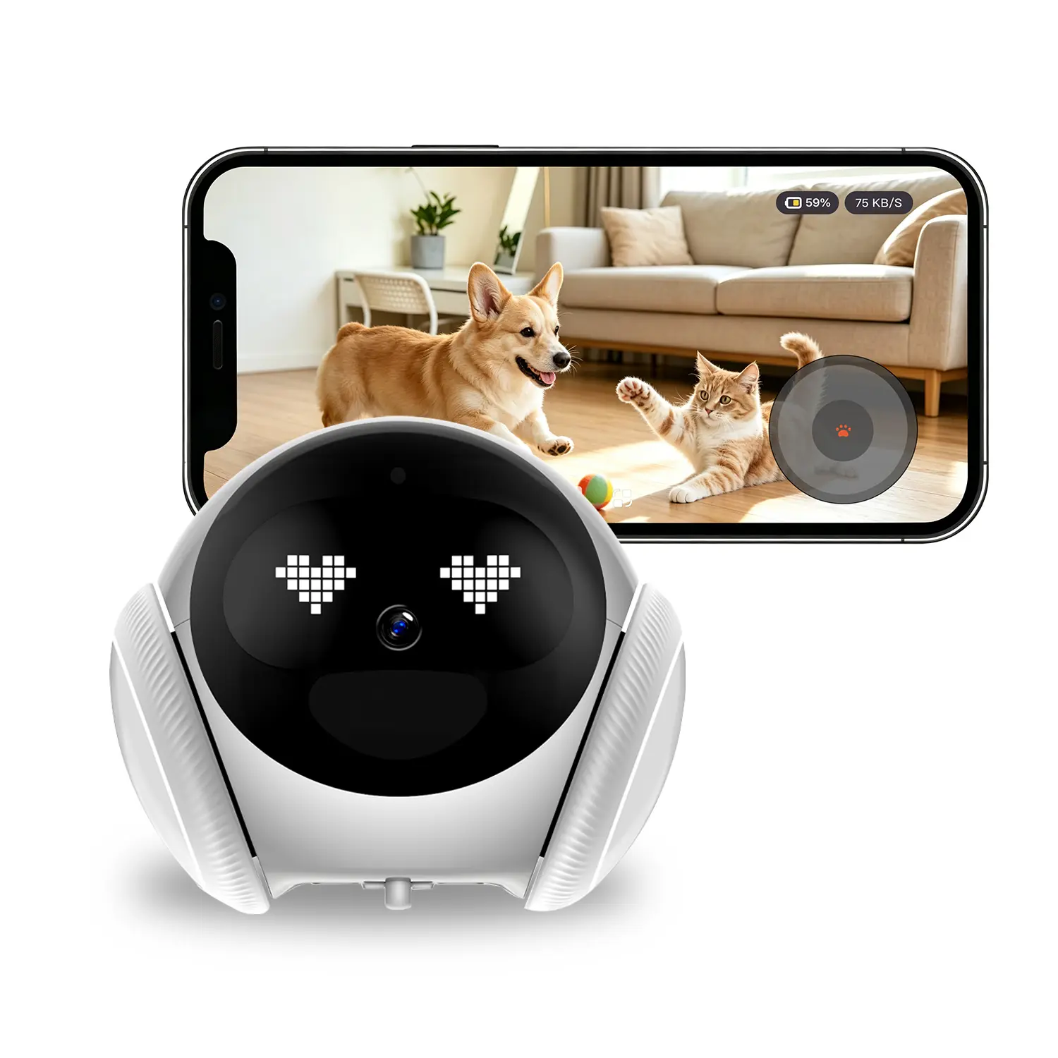 AI Pet Camera Robot 1080P, Smart Pet Monitor with App Remote Control, Auto Patrol, 2-Way Audio, 2.4G/5G WiFi, Rechargeable Wireless Camera for Dogs & Cats