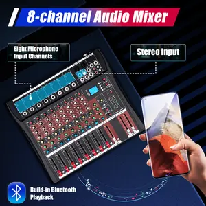 CNCEST 8-Channel USB Bluetooth Live Studio Audio Mixer with Eight Microphone Input Channels & Stereo Input for Enhanced Sound Mixing