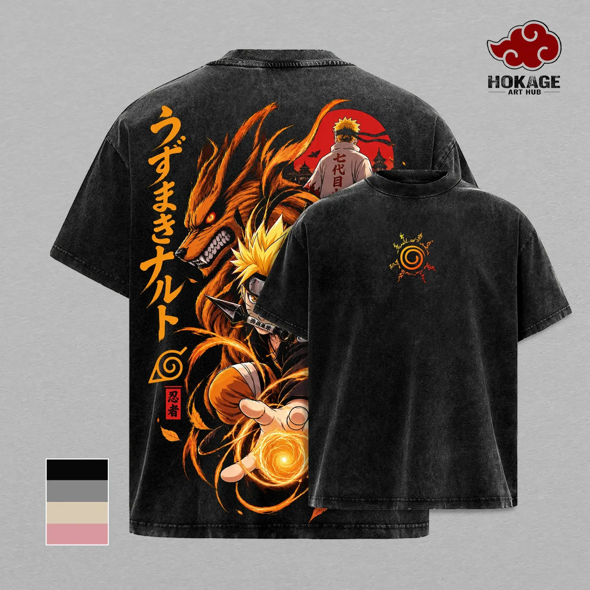 Naruto Vintage Washed Graphic Tee, Oversized Y2K Grunge Streetwear Anime T-Shirt, Heavyweight Drop Shoulder Cotton Top for Men Women, Seventh Hokage Rasengan Anime Merch, Hokage Art Hub Hidden Leaf Ninja Aesthetic Apparel Casual Daily Wear Birthday Gifts