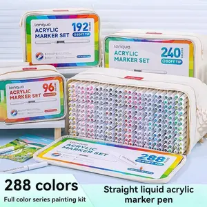 96/192/240/288 Color Acrylic Paint Marker Pen Set, Christmas Gift, Soft Brush Tips, Handbag Style with Storage Base, Waterproof Art Brushes, Permanent Drawing Markers