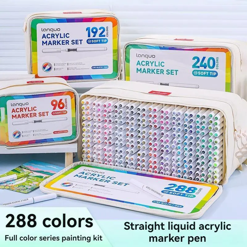 96/192/240/288 Color Acrylic Paint Marker Pen Set, Christmas Gift, Soft Brush Tips, Handbag Style with Storage Base, Waterproof Art Brushes, Permanent Drawing Markers, Acrylic Paint Pens