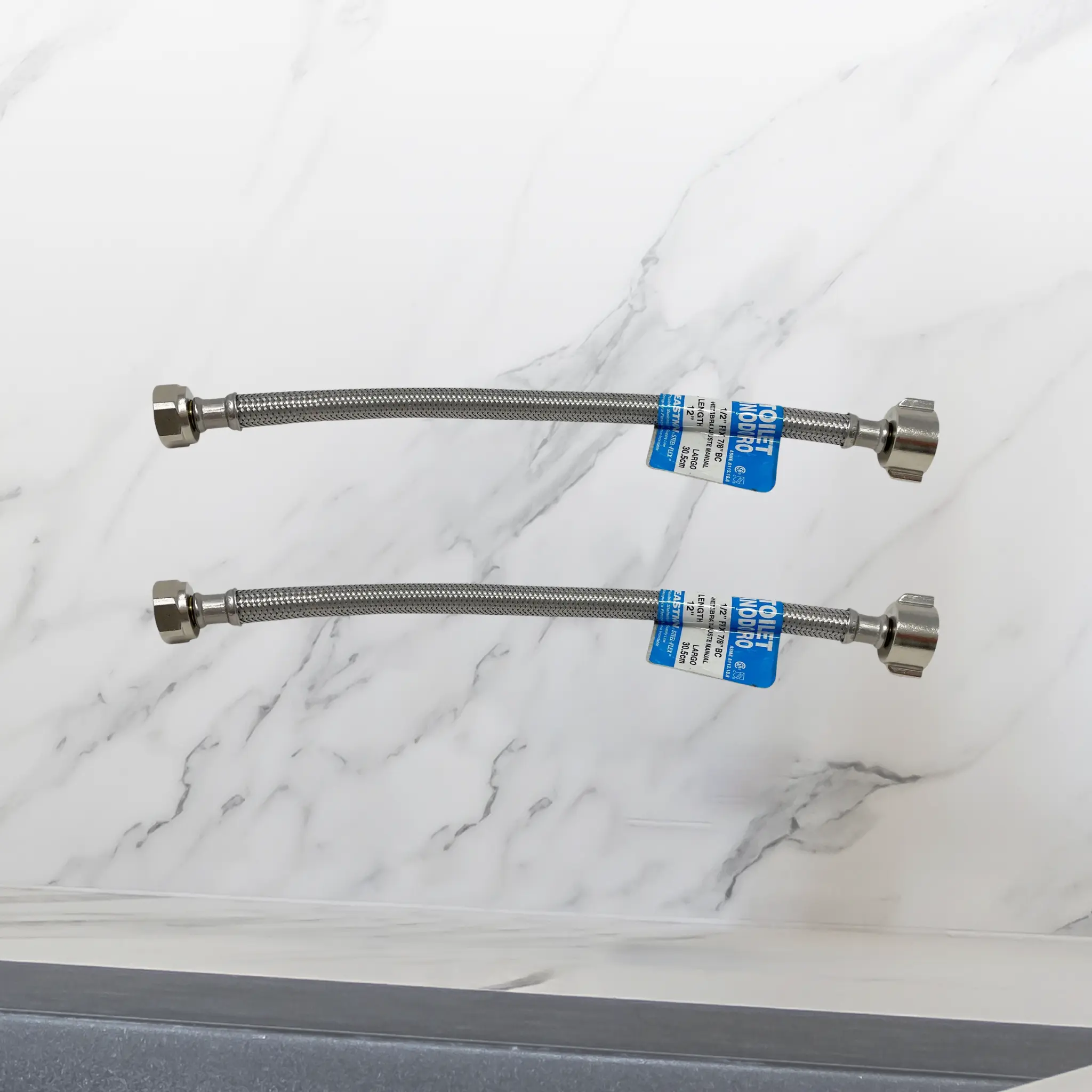 7/8" BC x 1/2" FIP x 12" Long Stainless Steel Braided Toilet Supply Line [2 Pack]