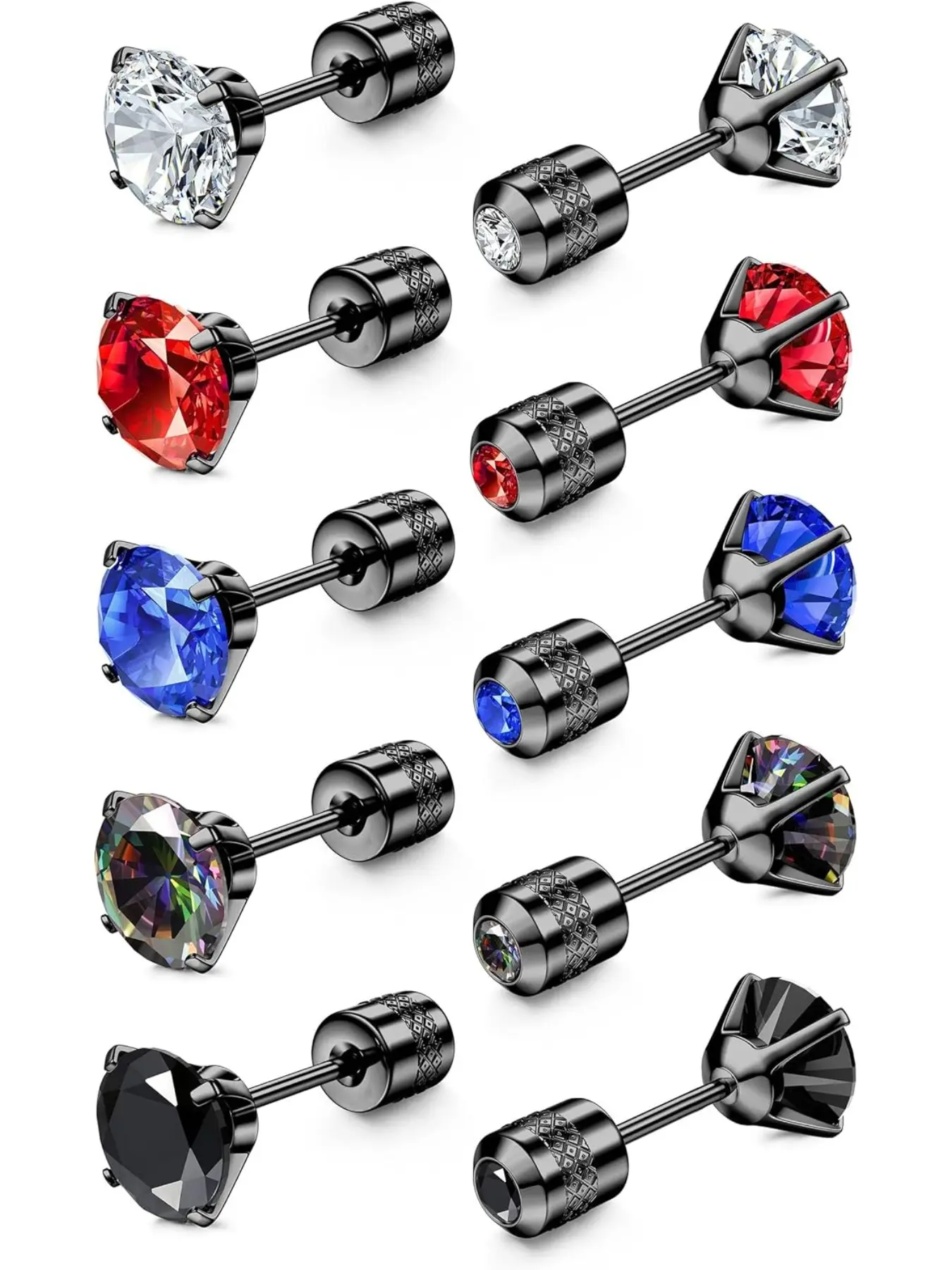 5 Pairs    Screw Back Stainless Steel Stud Earrings for Women Men, Rainbow 5A Cubic Zirconia Sleeper Studs      3-8mm Stud Earring Jewelry Stud Earrings Set Stud Earring Pack