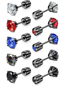 5 Pairs    Screw Back Stainless Steel Stud Earrings for Women Men, Rainbow 5A Cubic Zirconia Sleeper Studs      3-8mm Stud Earring Jewelry