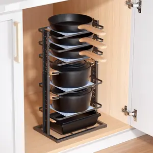 6-Tier Heavy Duty Pots and Pans Organizer for Under Cabinet, Adjustable 14 to 24.57", Pot Rack Kitchen Cabinet Organization and Storage Holds up to 12" Cookware