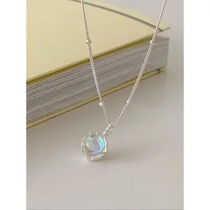 silver petal moonstone necklace for women's anti allergic jewelry, perfect for giving as a Valentine's Day or birthday gift to your girlfriend