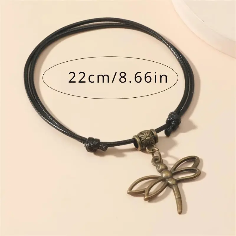 A Bohemian-Style Ethnic Leather Cord Anklet with a Pull Design Featuring a Dragonfly, Easy And Unique, Perfect for Retro Foot Additions And Vacation Keepsakes
