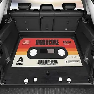 Retro tape pattern design, multifunctional car trunk pad, polyester fiber material, trunk decorative pad, car carpet, durable, easy to clean, protects the car from wear and tear, compatible with most car models