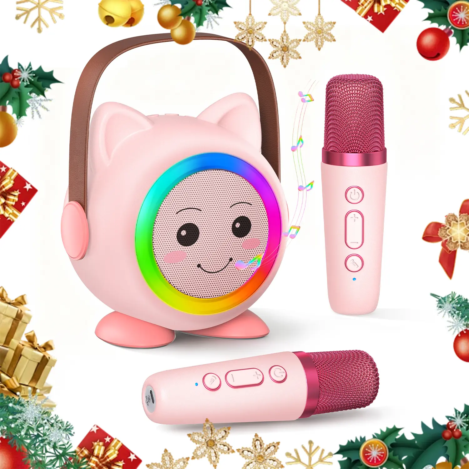 Kids' Portable Mini Karaoke Machine Toy with 2 Wireless Microphones, Ideal Gift for Boys & Girls Ages 4-12+, Pink Christmas/Birthday Gift for Family Gatherings, Karaokemachine