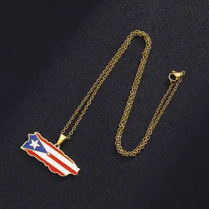 SHOW CRAFT Fashion Ethnic Style Puerto Rico Element Oil Drip Necklace Stainless Steel Versatile Simple Personalized Gift Jewelry for Men and Women Couples