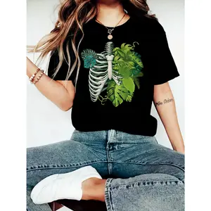Women's T-shirt Skeleton Plant Body T-shirt, Plant Lover T-shirt, Plant Lover Gift, Dracaena T-shirt, Plant Pattern T-shirt, Plant Women's Gift