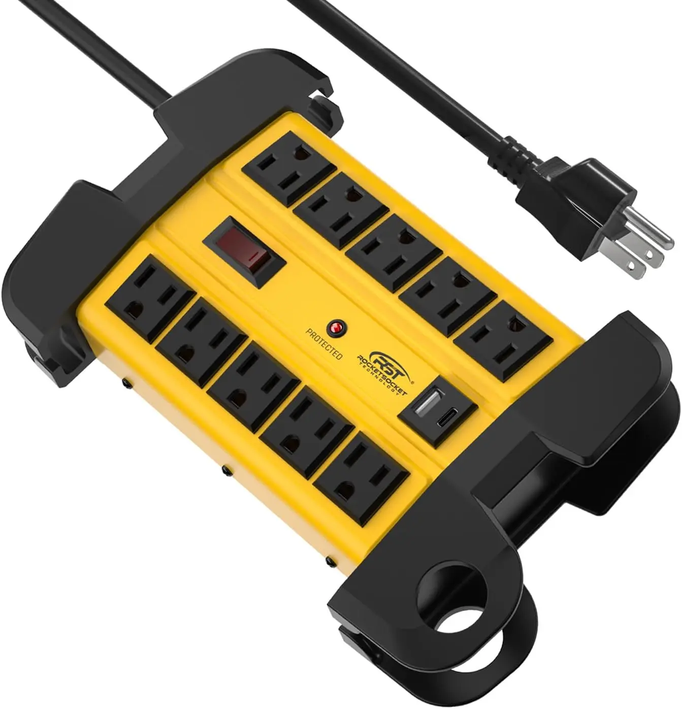 CRST Quality Heavy Duty Metal Surge Protector Power Strip - 10 Outlets, Dual USB Ports (5V/3.4A Total), 6ft Cable, Cord Wrapping Design, Mountable, Clamp on the Plug - Electrical Accessory for Electronic Gadgets Protection