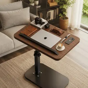 C Shaped Sofa Side Table - Adjustable Height Flip-Top Bedside Table, Space-Saving Laptop Desk for Small Apartments, Living Room Use