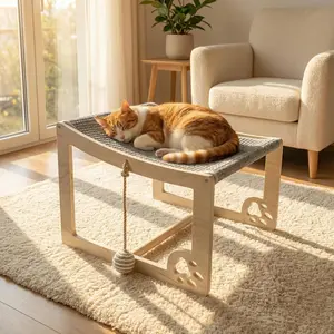 A sisal cat scratch board bed suitable for indoor cats, scratch pad hammock, 2-in-1 elevated cat sisal chair with 1 toy ball, Natural Sisal Scratcher, suitable for scratching rest rooms, kitten benches, small dog beds, natural lounge chairs