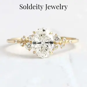 Dainty Oval Ring Classic Solitaire Accent Beautiful Cluster Engagement Rings Promise Jewelry for Her