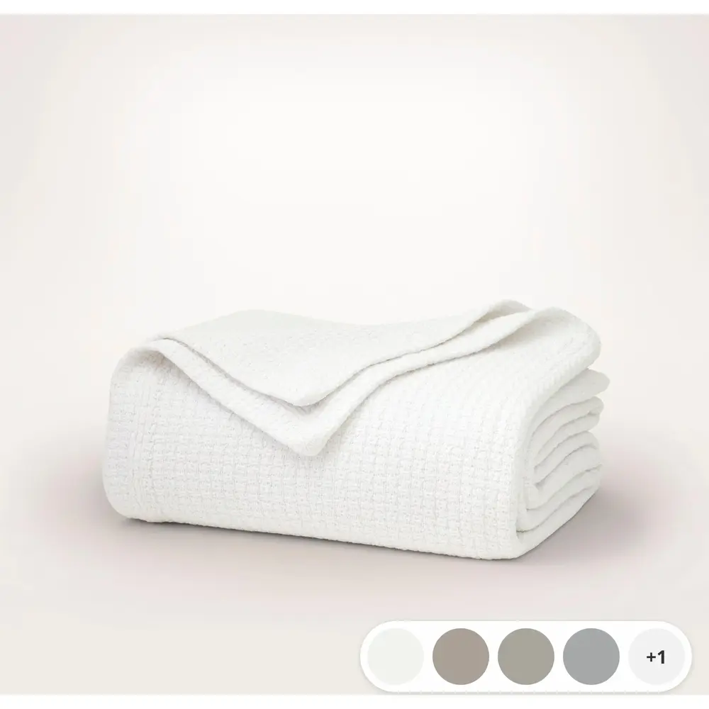 Boll & Branch Modern Crochet Organic Cotton Bed Blanket - Breathable, Luxuriously Soft, Dual-Yarn Textured Solid Color Cotton Woven Natural Plant-Based Bedding Layer (Multiple Sizes), Solid Color Blankets