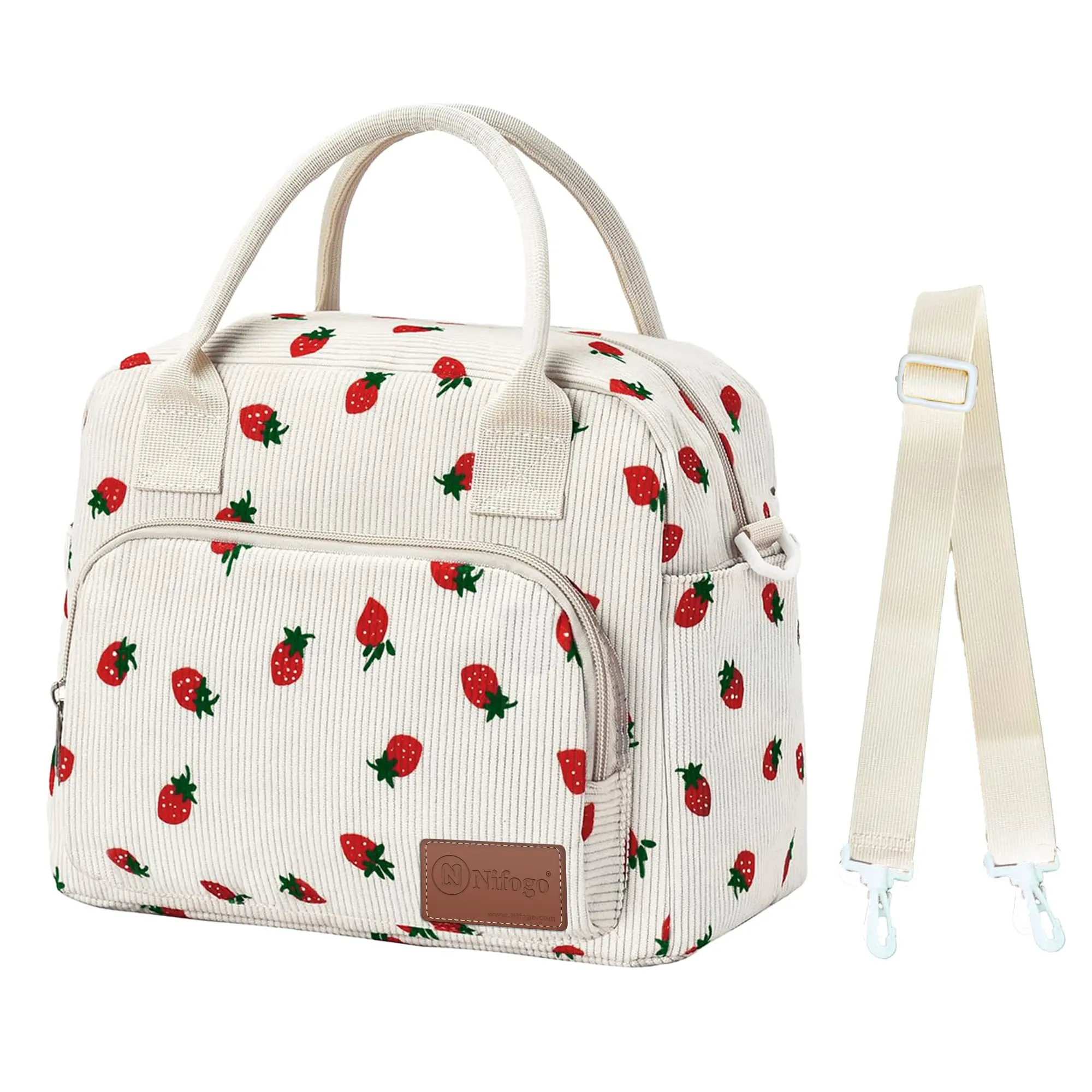Insulated Lunch Cooler Bag 11L Corduroy Checkered Tote Lunch Bag, Portable PEVA Liner Lunch Organizer with Detachable Shoulder Strap, Reusable Lunch Holder for Office Picnic Women Men