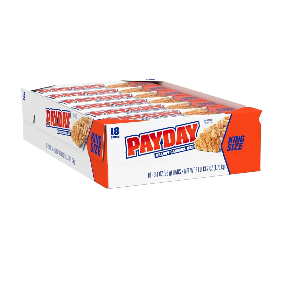 PAYDAY Peanut Caramel King Size Candy Bars – 3.4 oz Bars, 18 Count Box