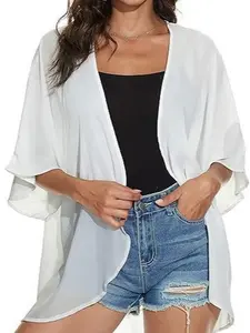 Women's Floral Print Puff-Sleeve Kimono Cardigan - Loose, Comfortable European-American Style Outerwear for Work, Maternity Wear, Multi-Color Womenswear