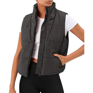 Puffer Vest Women Sleeveless Winter Cropped Outerwear Warm Jacket Lightweight Fall Coat with Pockets Womenswear Piece