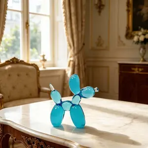 Transparent Blue Balloon Dog Resin Figurine Statue, Luxury Art Style Desktop Decor, Suitable for Bedroom, Office, Desk Decoration