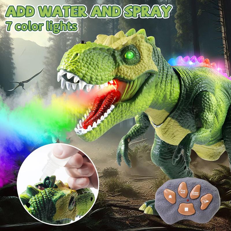 RC Dinosaur Toy for Kids Colorful Lights Remote Control T-Rex with Water Spray Interactive Fun Educational Gift for Boys