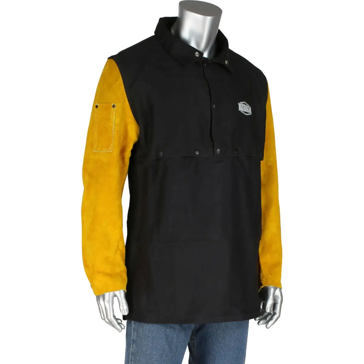 PIP Industries B3116118 Iron Cat FR Cotton Leather Cape Sleeve Apron with Black Anodized Snap, Dark Brown - 6XL