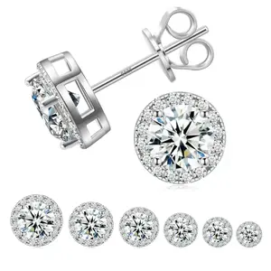Halo Lab - Created D Color Halo VVS Synthetic Moissanite Stud Earring S925 Sterling Silver Moissanite Jewelry Perfect Birthday Mother’s Day Gift for Men Women Wedding Set Anniversary Daily Engagement