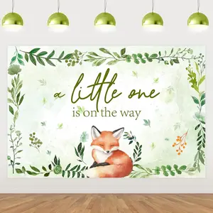 1Set Fox BabyShower Decorations Green Foxes Baby Shower Backdrop 328x492Ft A Little One is On The Way Party Banner Woodland Animal Pregnant Decorations for Forest Animal Gender Reveal