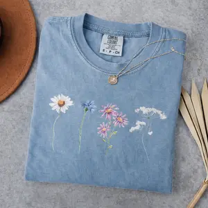 Comfort Colors Watercolor Wildflower Shirt Vintage Botanical Floral Graphic Tee Nature Lover Cottagecore Aesthetic Unisex T-Shirt Moss