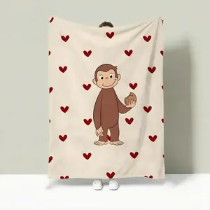 Curious George Cartoon Flannel Blanket –Soft Cozy Fleece for Kids Bed Sofa & Nursery Decor, Sweet Gift for Curious George Fans & Toddlers
